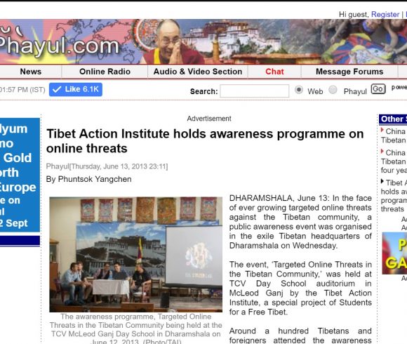Tibet Action Institute holds awareness programme on online threats Tibet Action Institute holds awareness programme on online threats