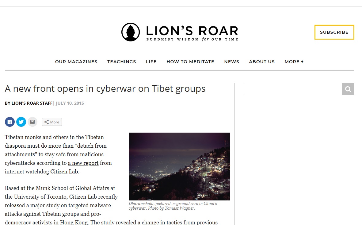 A new front opens in cyberwar on Tibet groups